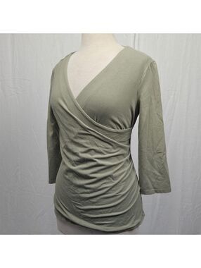 Y2k Style Yoga mom faux wrap 3/4 sleeve green shirt travel smith small